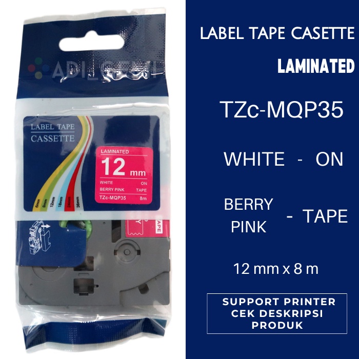 

Compatible Label Tape Brother TZc-MQP35 White On Berry Pink 12mm