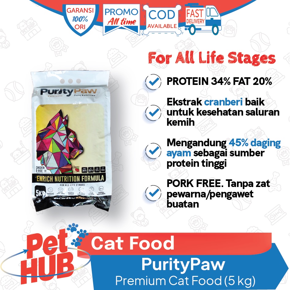 Makanan Kucing / Super Premium Cat Food / PURITY PAW 5 Kg All Stages