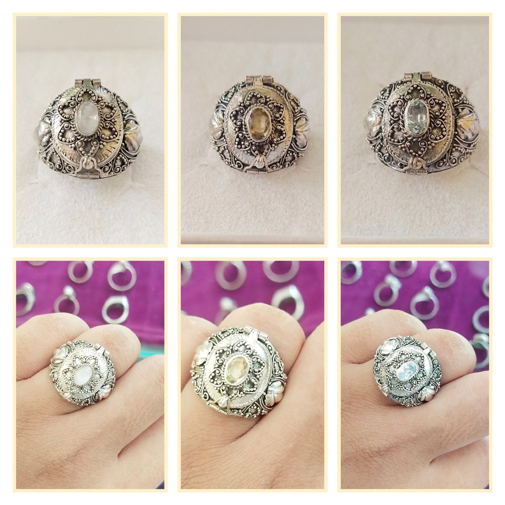 Jual Cincin Ring Perak Silver Bali Jimat Box Buka Jawan Batu Asli Oval Batu Biduri Bulan