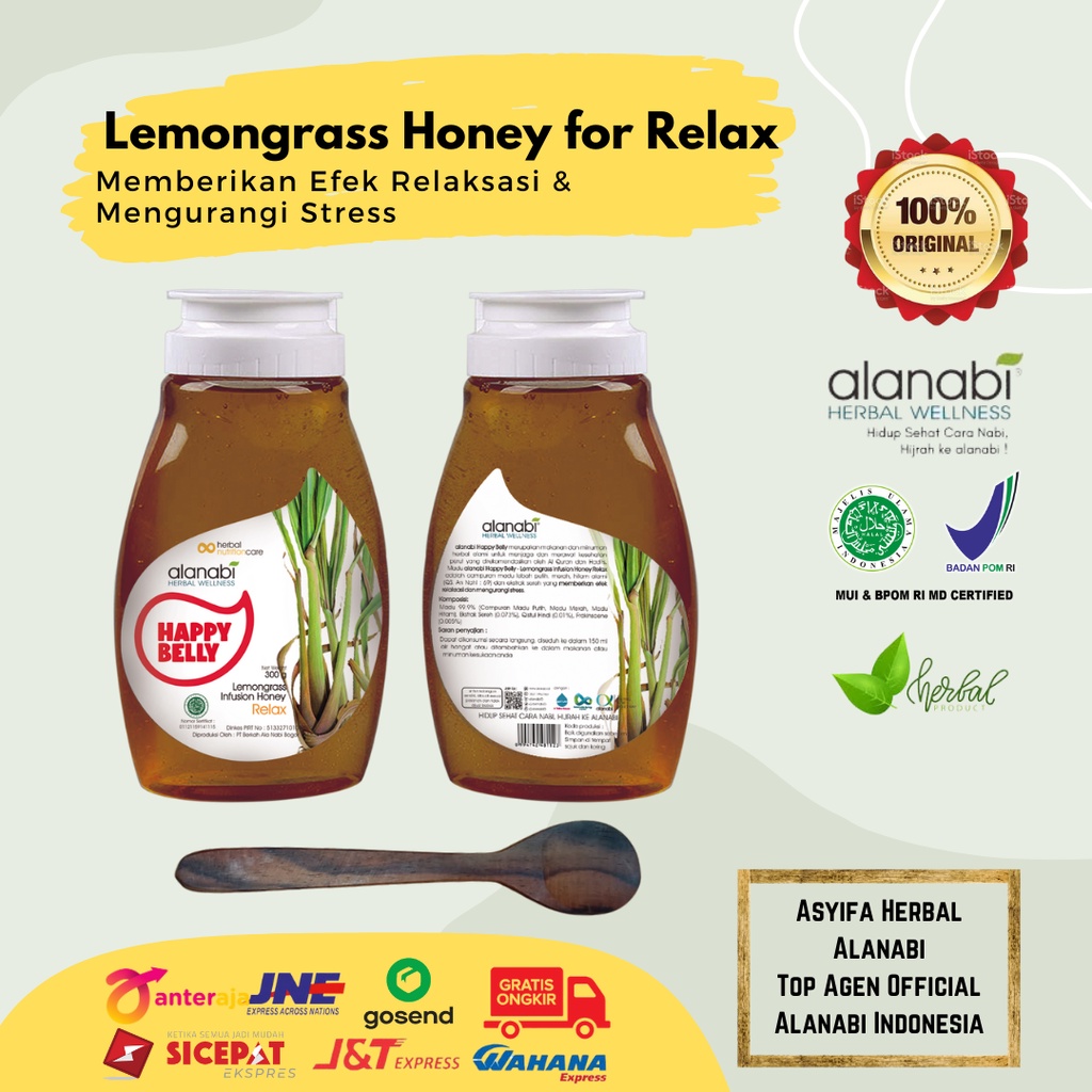 

Alanabi Happy Belly Lemongrass Indusion Honey (Relax) 300gram - Madu Asli Nusantara Madu Sereh Alanabi Happy Belly - Lemongrass Infusion Honey (Relax)