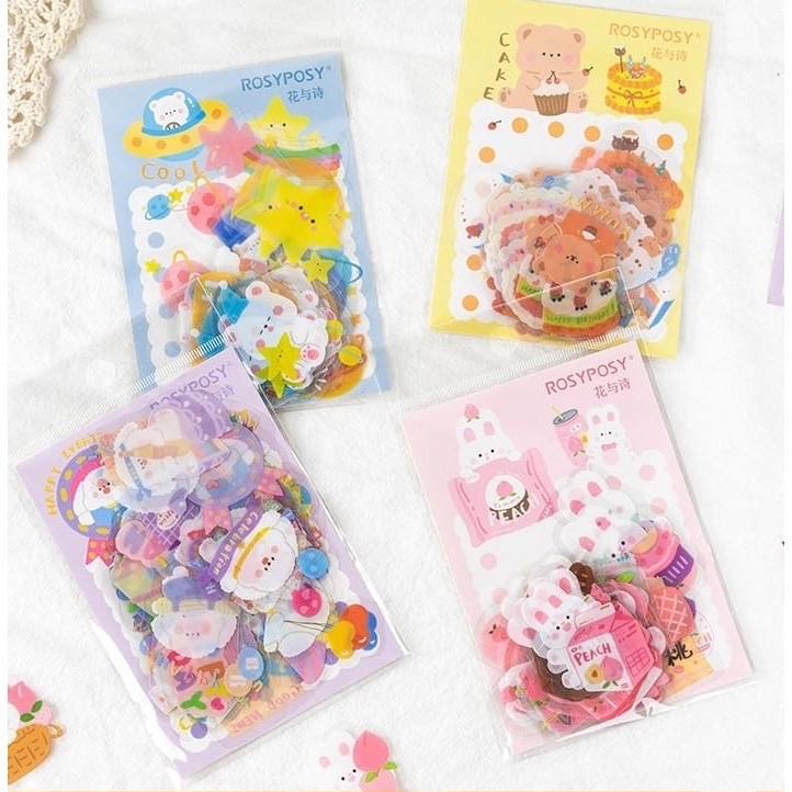 

Sticker PVC PET Tahan Air Cute Sticker Rosy Bunny Bear 023 Deco Bujo
