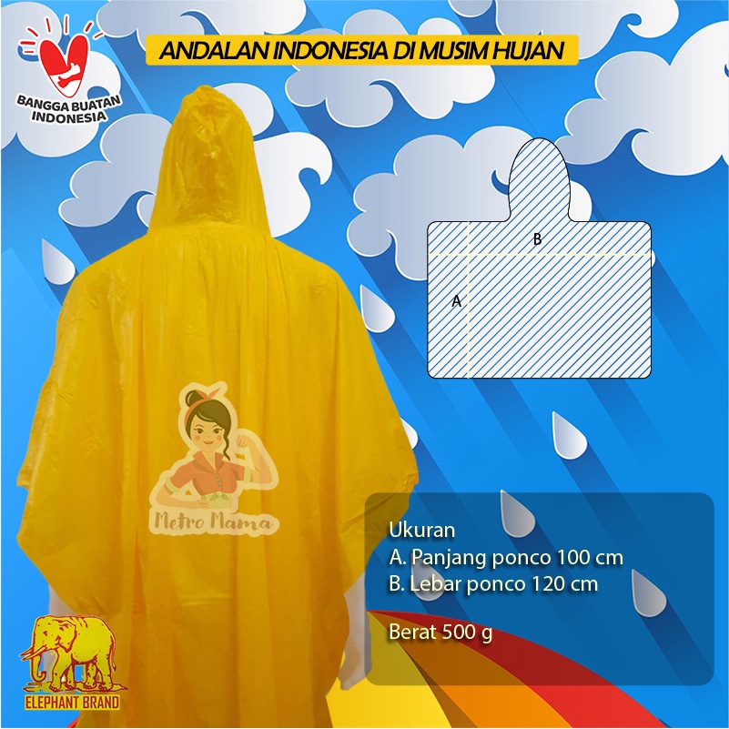 Jas Hujan Ponco Gajah Rainbow ELEPHANT BRAND Produk Original