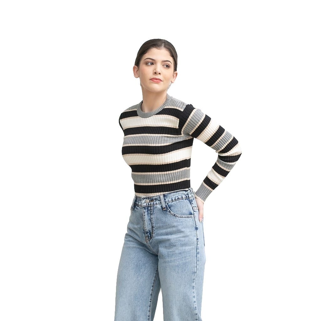 BEFAST - ZEC OOTD WANITA SWEATER RJT ACA / RJT Bica Knit Inner Sweater / Sweater Rajut Motif Garis-Garis Trendy / Fashion Kekinian Wanita / OOTD Wanita Kerja/Kampus / Sweater Rajut Termurah / Pakaian Casual Wanita / Outfit Inner Wanita Hijab Style