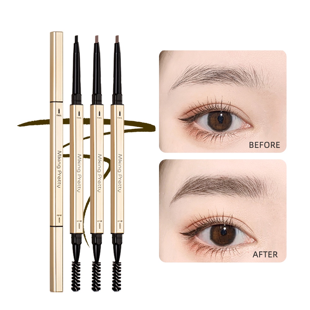 Double Head Eyebrow Pencil Long Lasting Waterproof 4 Colors Eye Brow Pen Pensil Alis Kepala Ganda Tahan Lama Tahan Air 4 Warna Pena Alis Mata