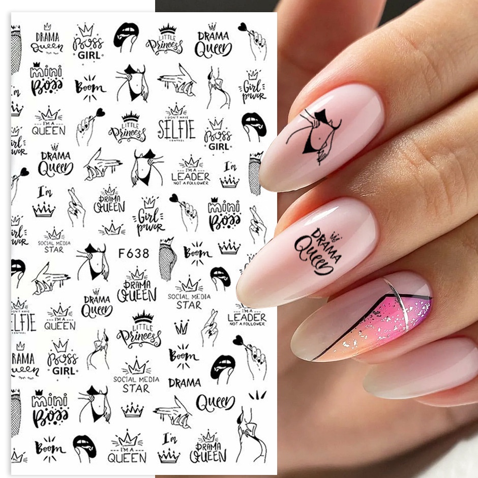 1pcs Hitam Dan Putih Cinta Abstrak Bunga Dekorasi Kuku Nail Slider Sexy Woman Nail Art Sticker DIY Hiasan Nail Art