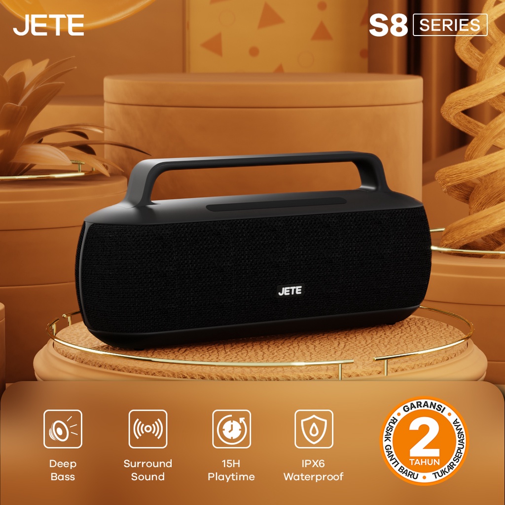 Speaker Bluetooth Portable JETE S8 IPX6 Surround Sound Deep Bass - Garansi Resmi 2 Tahun