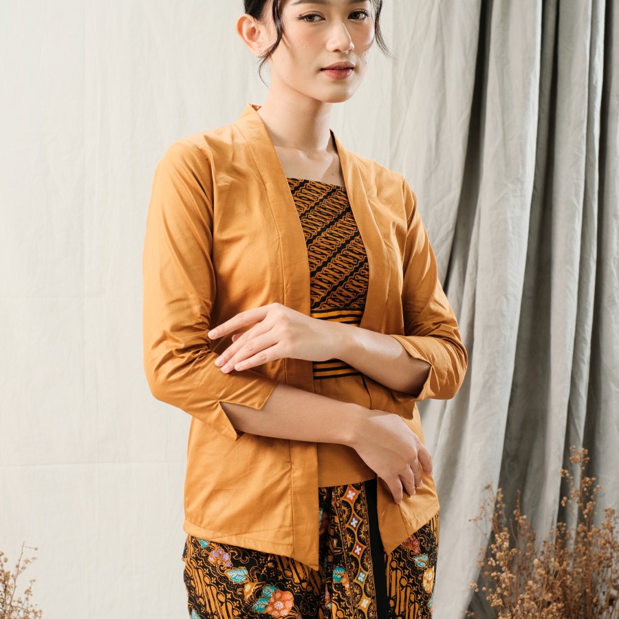 Kebaya Kutubaru 2 in 1 Lengan 7/8 Meradelima Katun Jepang Cokelat