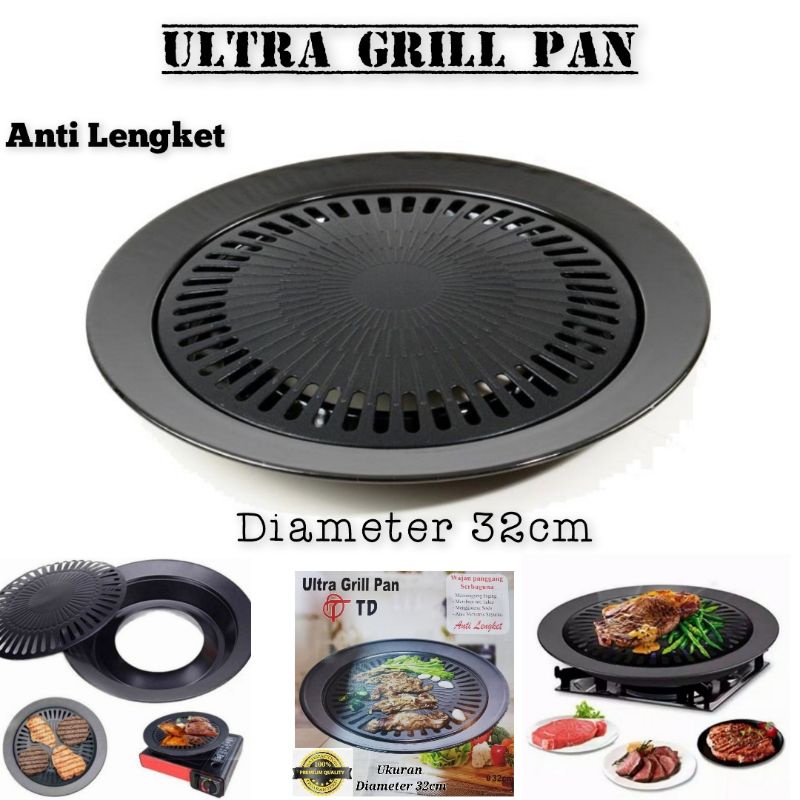 Grill Pan bulat 32cm Alat Panggang Pemanggang Panci Wajan Marble Marbel-ibz