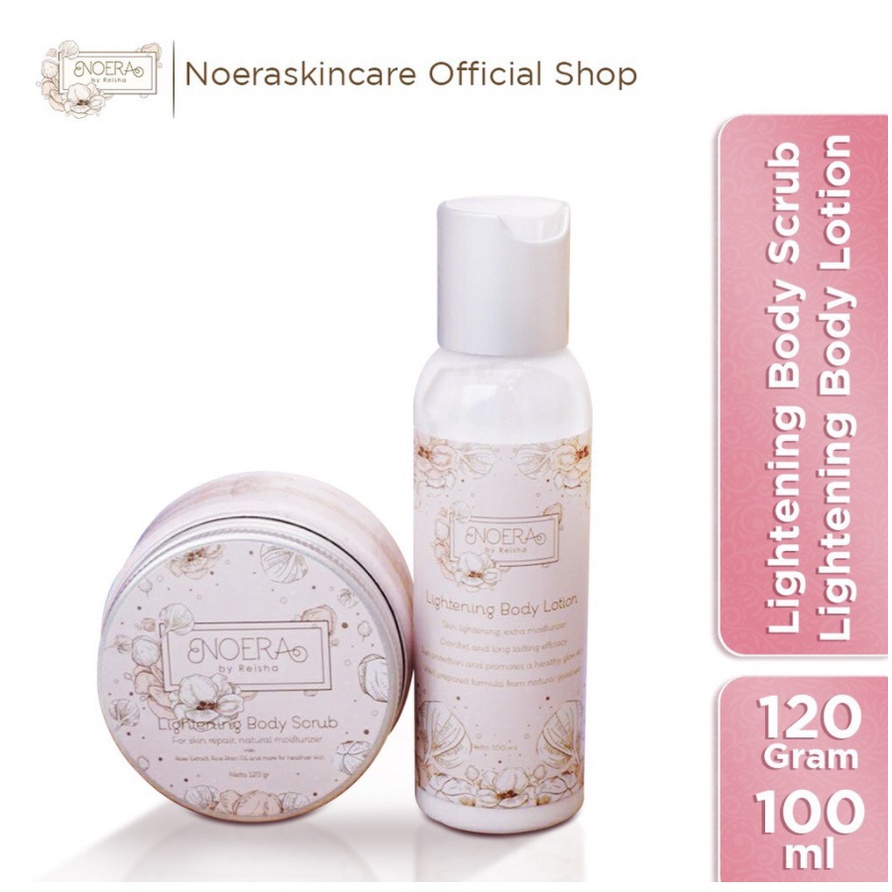 Noera Lightening Body Lotion & Noera Body Scrub | Lotion Scrub Pemutih Badan BPOM