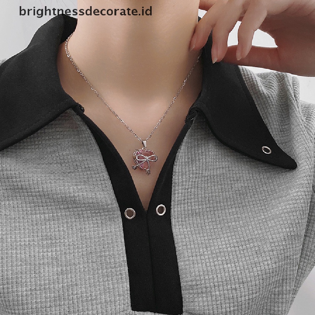 [Birth] Trendy Pink Kristal Jantung Liontin Kalung Heart Pearl Beads Chains Choker Necklace Untuk Wanita Kerah Aksesoris [ID]