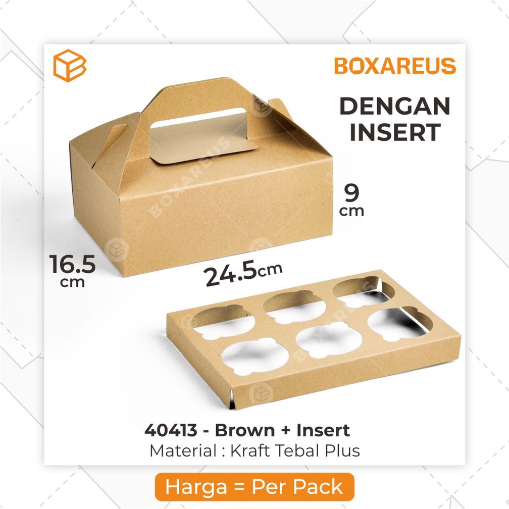 Cupcake Box, Packaging, Dus Kemasan, Cake Box | 40413 BROWN + INSERT (10 pcs)