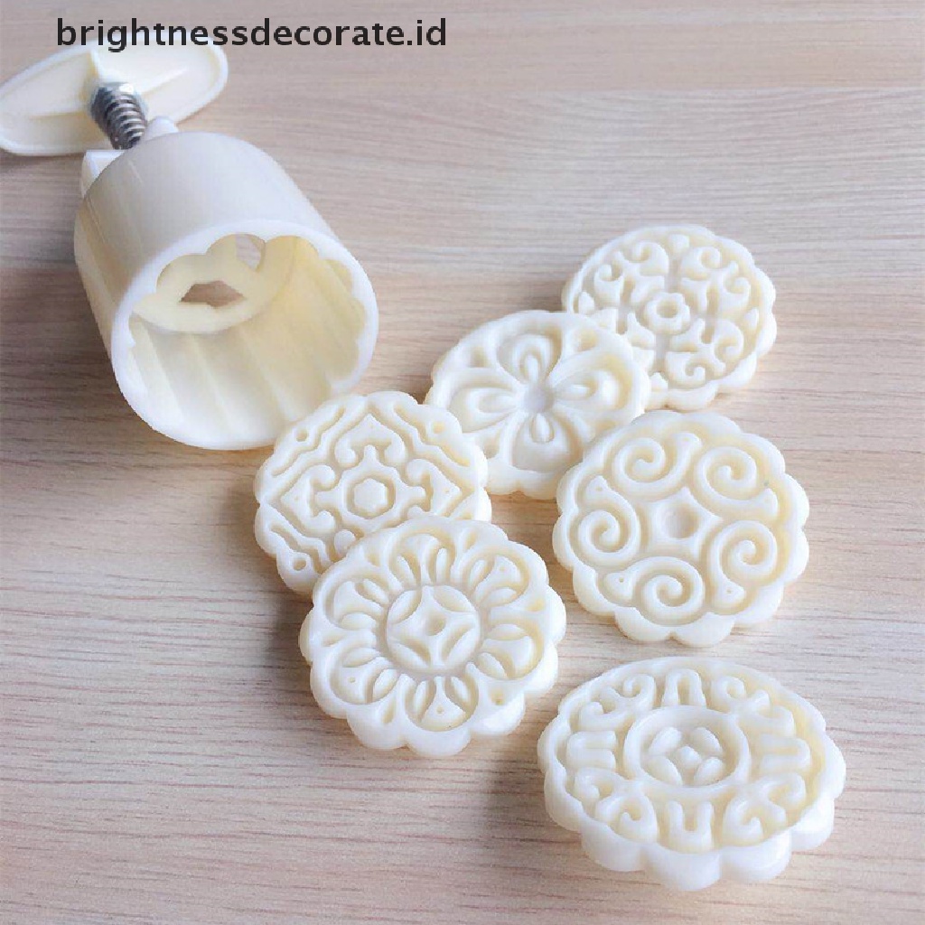 [Birth] 6pcs/set Cetakan Mooncake Bentuk Bunga Cetakan Kue Tekanan Tangan Fondant Bulan [ID]
