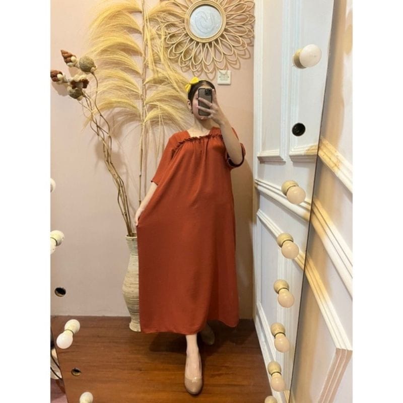 (RPA) GAMIS LONG MIDI AKSANI DAILY DRESS ATASAN WANITA CRINCLE AIRFLOW