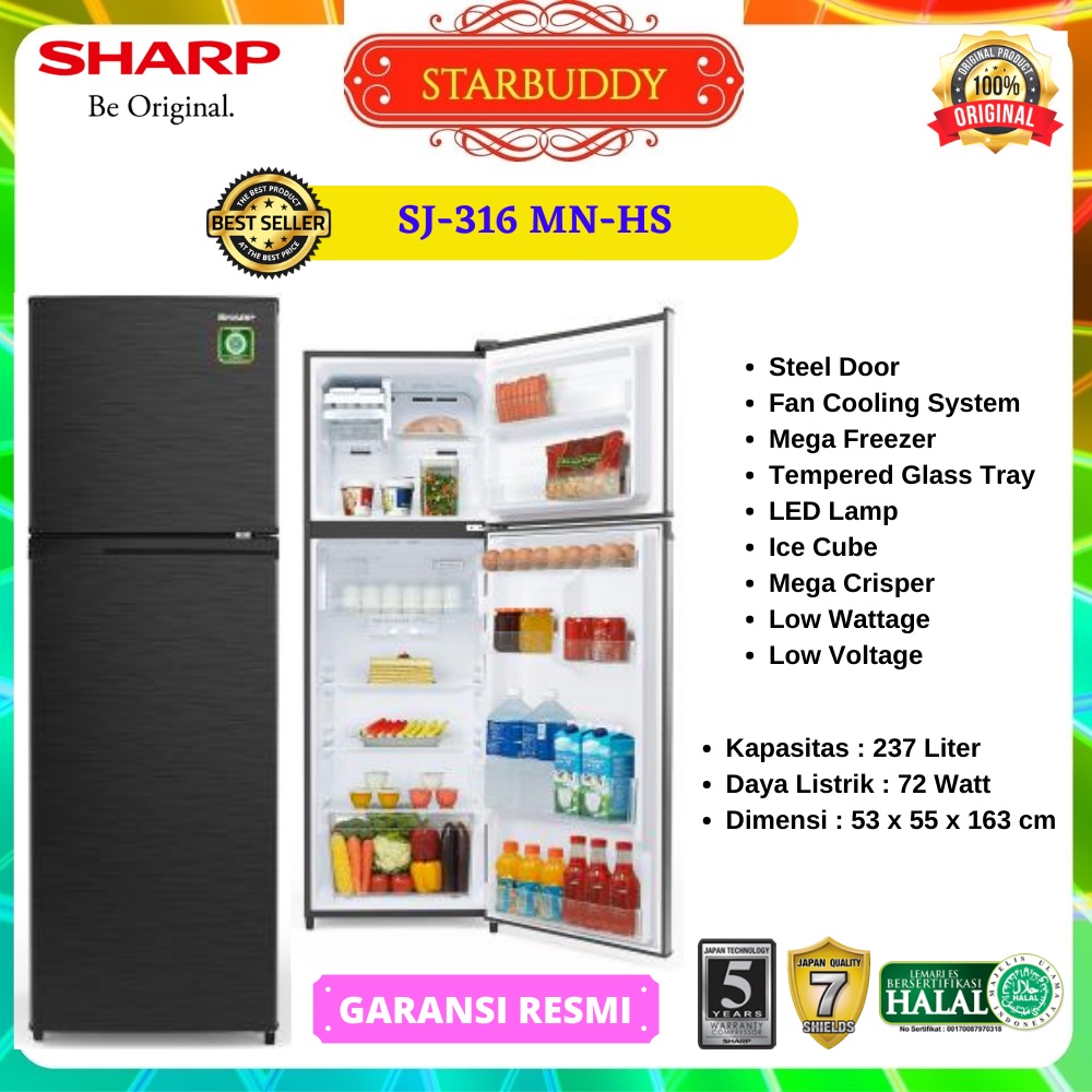 KULKAS SHARP SJ-316MN-HS, SJ-316MN, SJ 316 2 PINTU