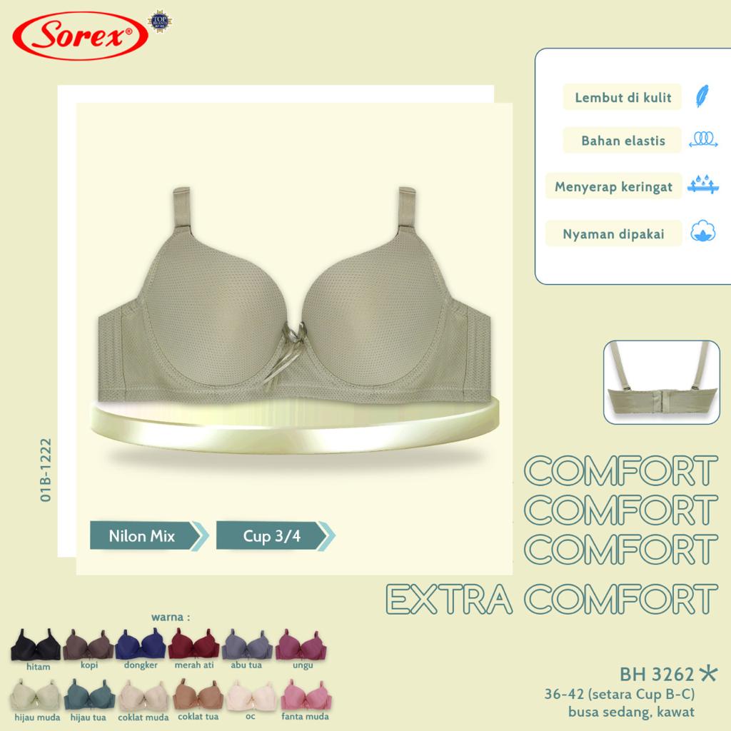 Sorex Bra 36-42 Tanpa Kawat Extra Comfort Busa Sedang 3262 / 9815 Cup B-C Kait 3 CBKS