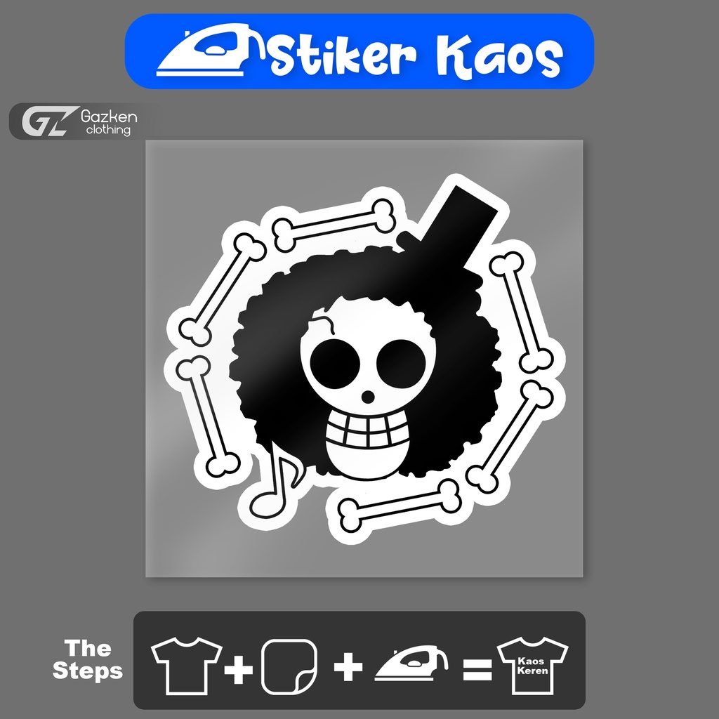 Stiker Kaos One Piece Brook Pirate Flag Logo Sticker Sablon Tempelan Baju Dengan Setrika Murah dan P