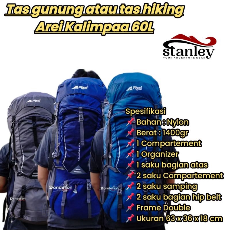 Tas gunung carrier atau tas hiking Arei Kalimpaa 60L , tas toba 60L , toba 35L, Geiser 60L , raung 6
