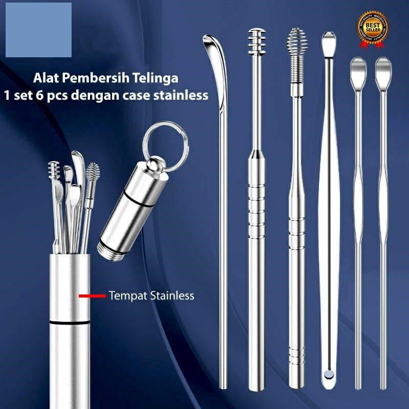 ~ PIYOSHI08 ~ Set Alat Pembersih Kotoran Telinga Korek Kuping Bahan Stainless AK14