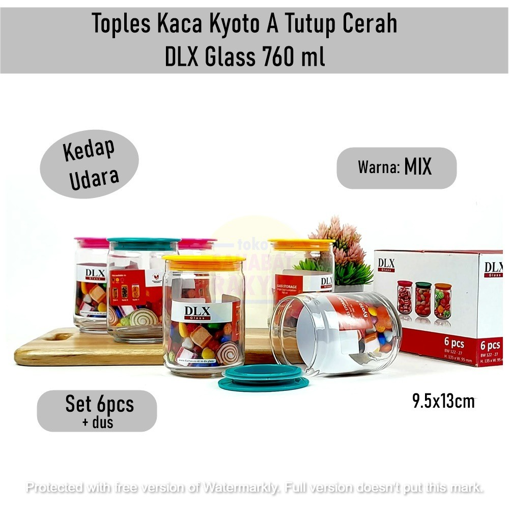 [Set 6pcs] Toples Kaca Bulat Kedap Udara DLX Glass Kyoto A 760ml
