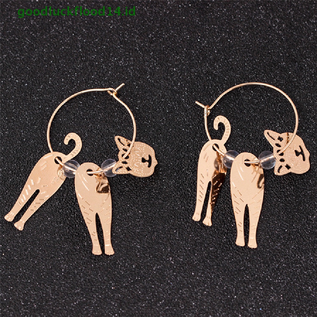 [GOOGFOUR] Lingkaran Emas Hewan Kucing Liontin Anting Mutiara Kait Drop Menjuntai Earrings Jewelry [TOP]