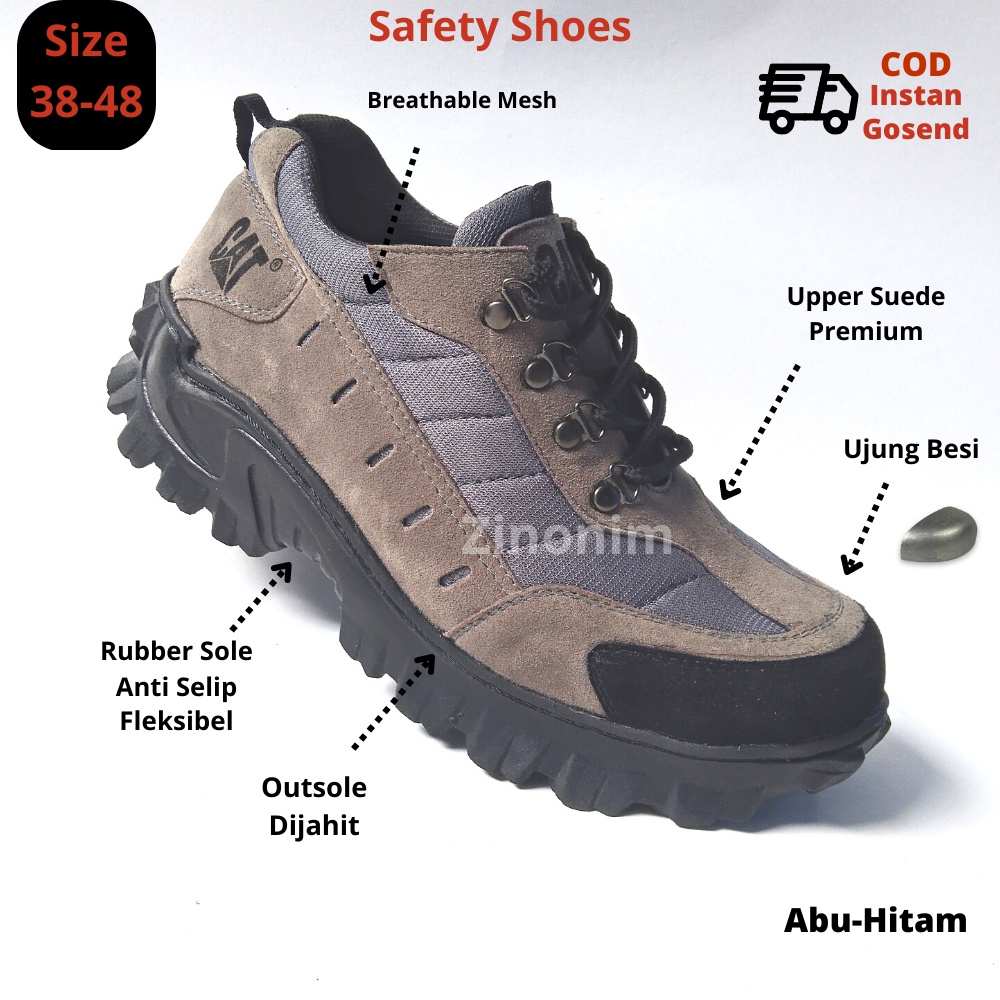 Sepatu Safety pria Ujung Besi Abu Hitam