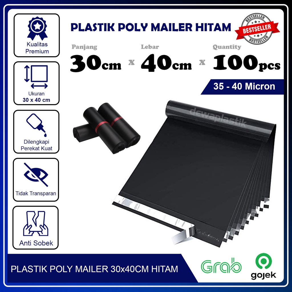 

Plastik Packaging Poly Mailer Hitam Glossy 30x40 cm Isi 100pcs Amplop Kemasan Polymailer LDPE 35-40