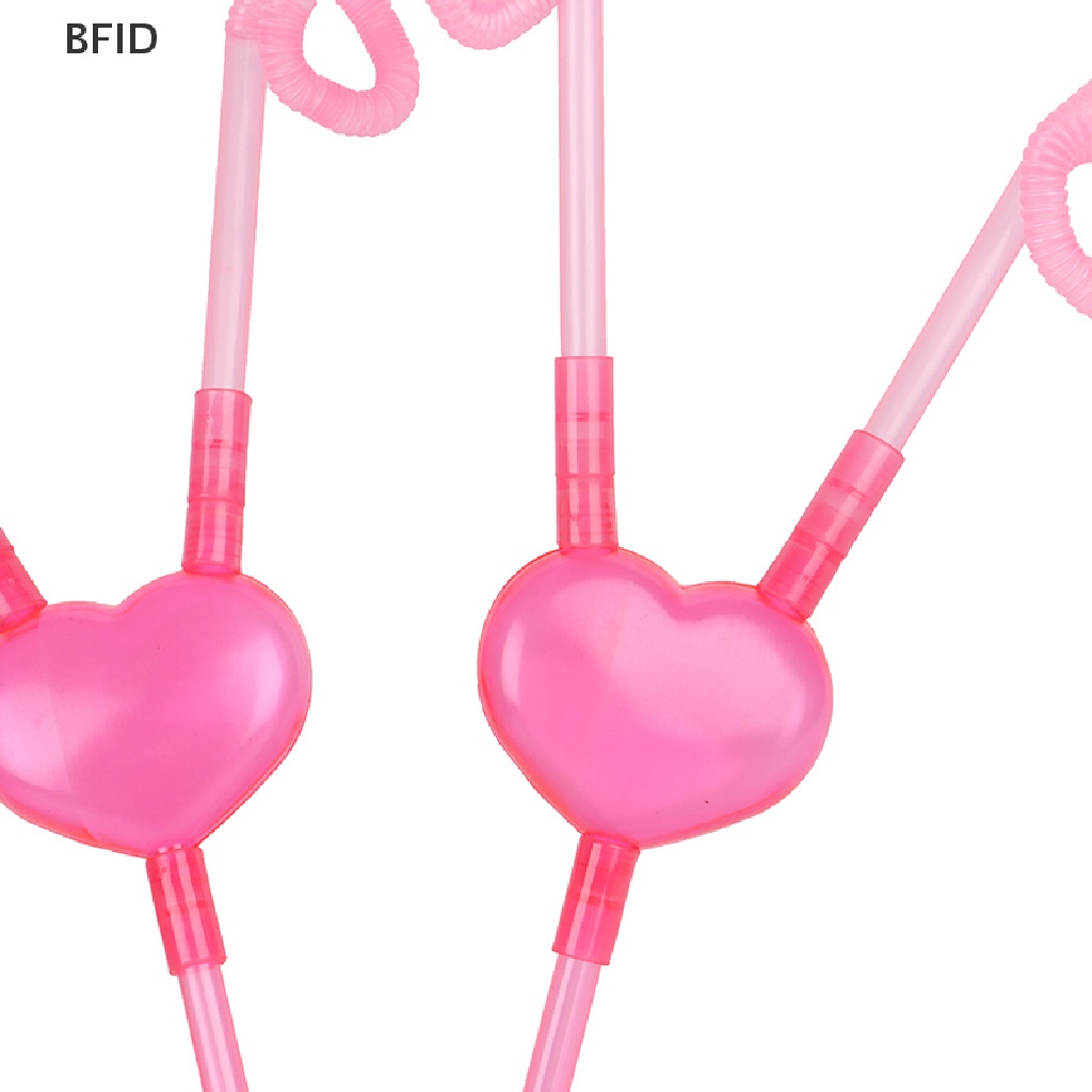 [BFID] Love Heart Double Straw Sedotan Tabung Minum Fleksibel Unik Aksesoris Bar [ID]