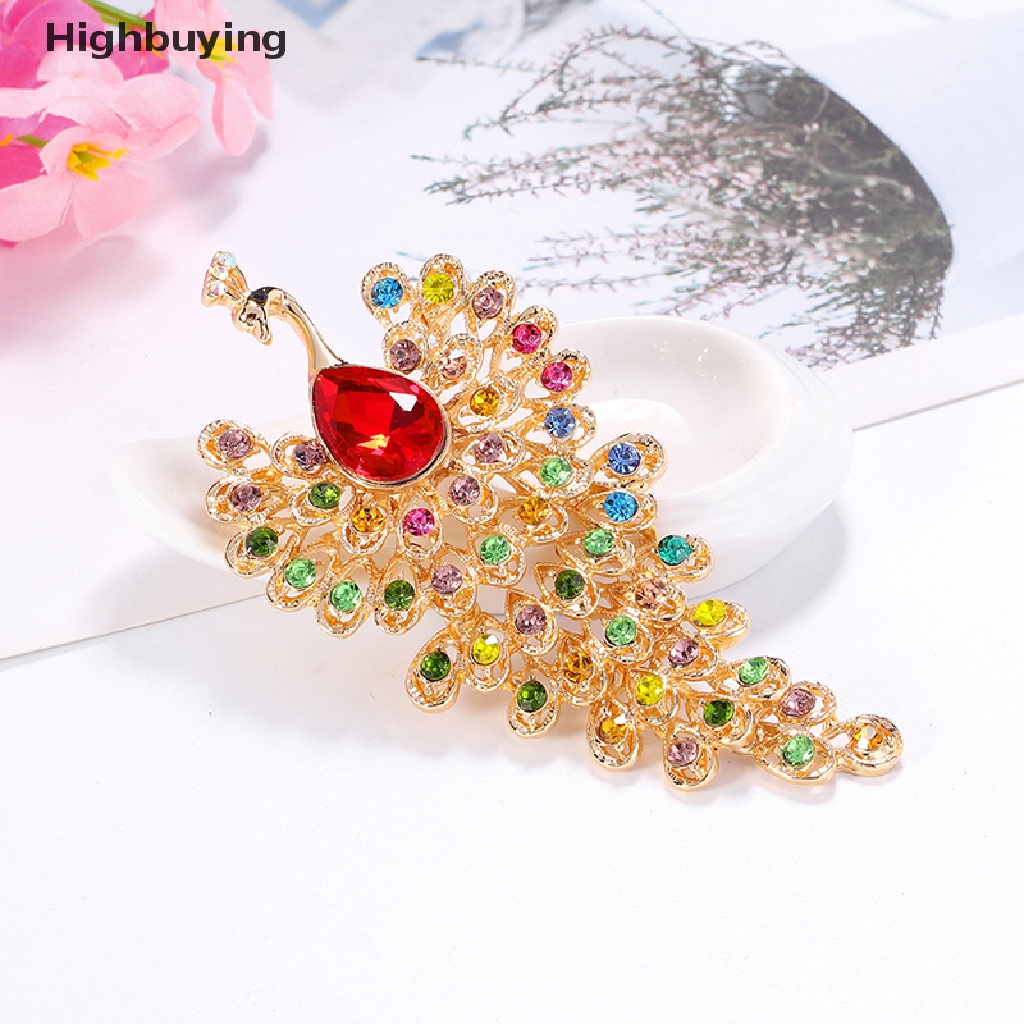 Hbid Bros Burung Merak Berlian Imitasi Besar 3-warna Bird Animal Weddings Brooch Pin Glory