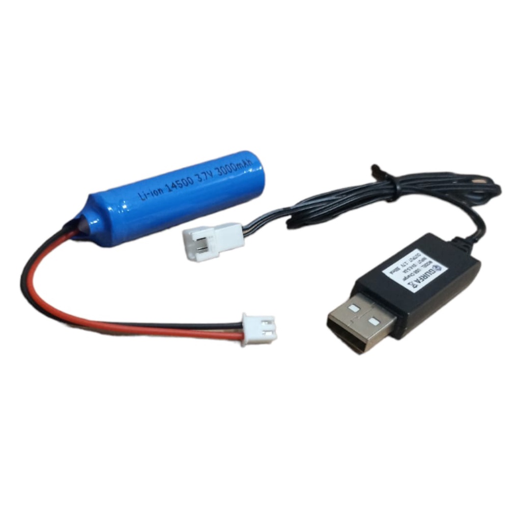 Paket Kabel USB + Batrai Mainan Anak/ RC / Speaker &amp; Elektronik Lainnya 1X 14500 3000mAh 3,7V KONEKTOR JST XH 2 PIN