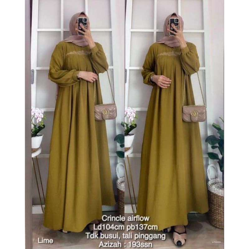 Fashion Muslim Gamis AZKIYA MAURA  AZIZAH bordir crinkle airflow premium dress mewah maxy terbaru