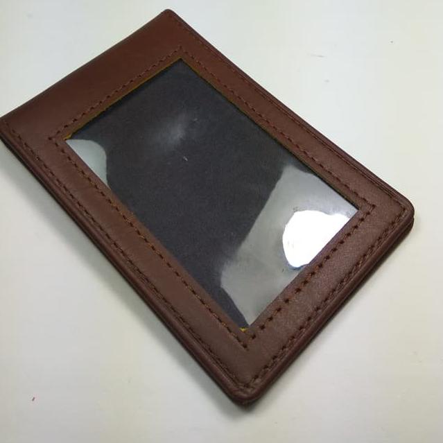 

레 ID card holder kulit asli warna coklat model selip saku magnet Promo