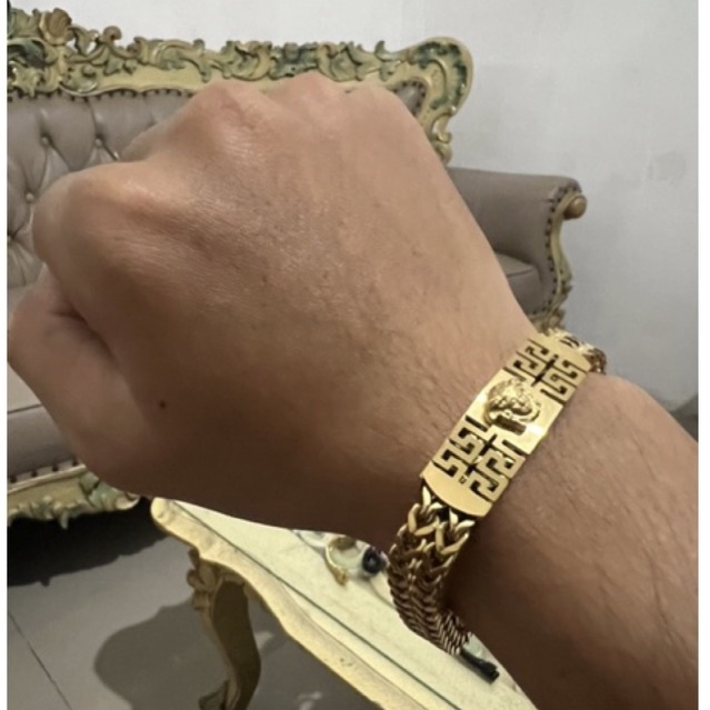 gelang tangan titanium magnet panjang 21 cm buat cowok keren