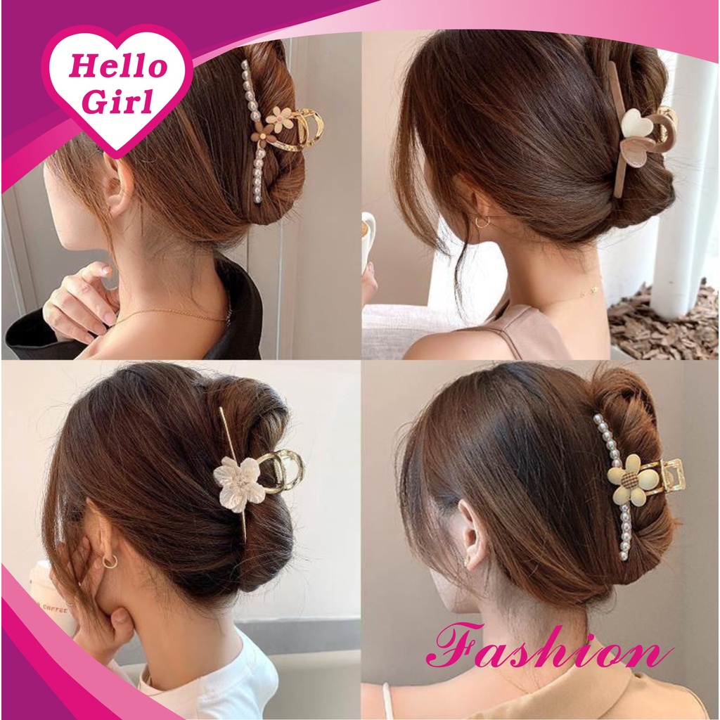 (Hello Girl) F192 Jepit Rambut Wanita Jepitan Wanita Motif Bunga Mutiara Import