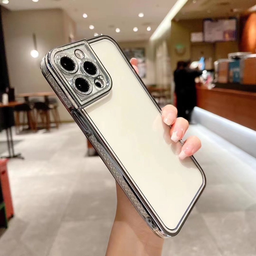 IPHONE Casing Ponsel Bening Plating Bor Flash Anti Jatuh Mewah Kompatibel Dengan Iphone12 13 14 Pro Max14 Plus Silikon Lembut Full Casing