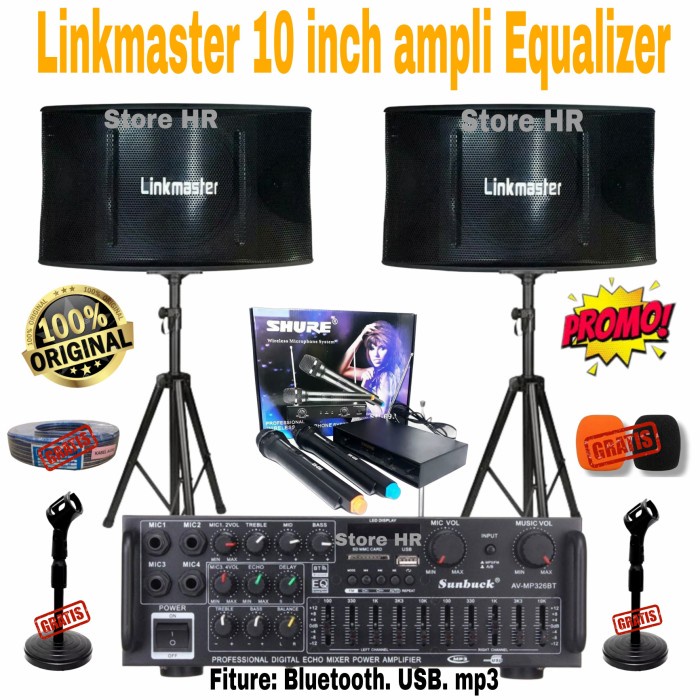 Paket Karaoke Sound System Linkmaster Ampli Equalizer Bluetooth Usb #Original