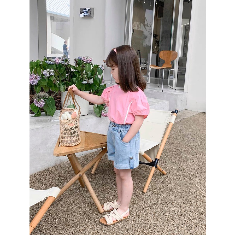 Blouse Anak Perempuan Import Kerah Renda Kotak