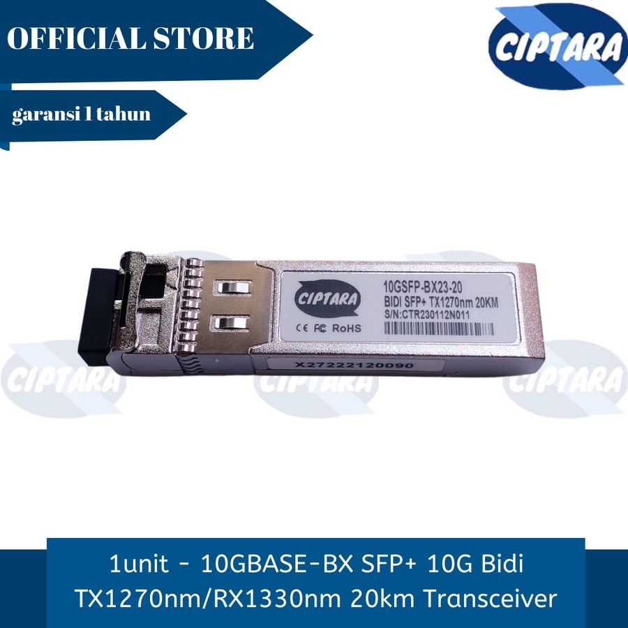 10GBASE-BX SFP+ 10G Bidi TX1270nm RX1330nm 20km Transceiver