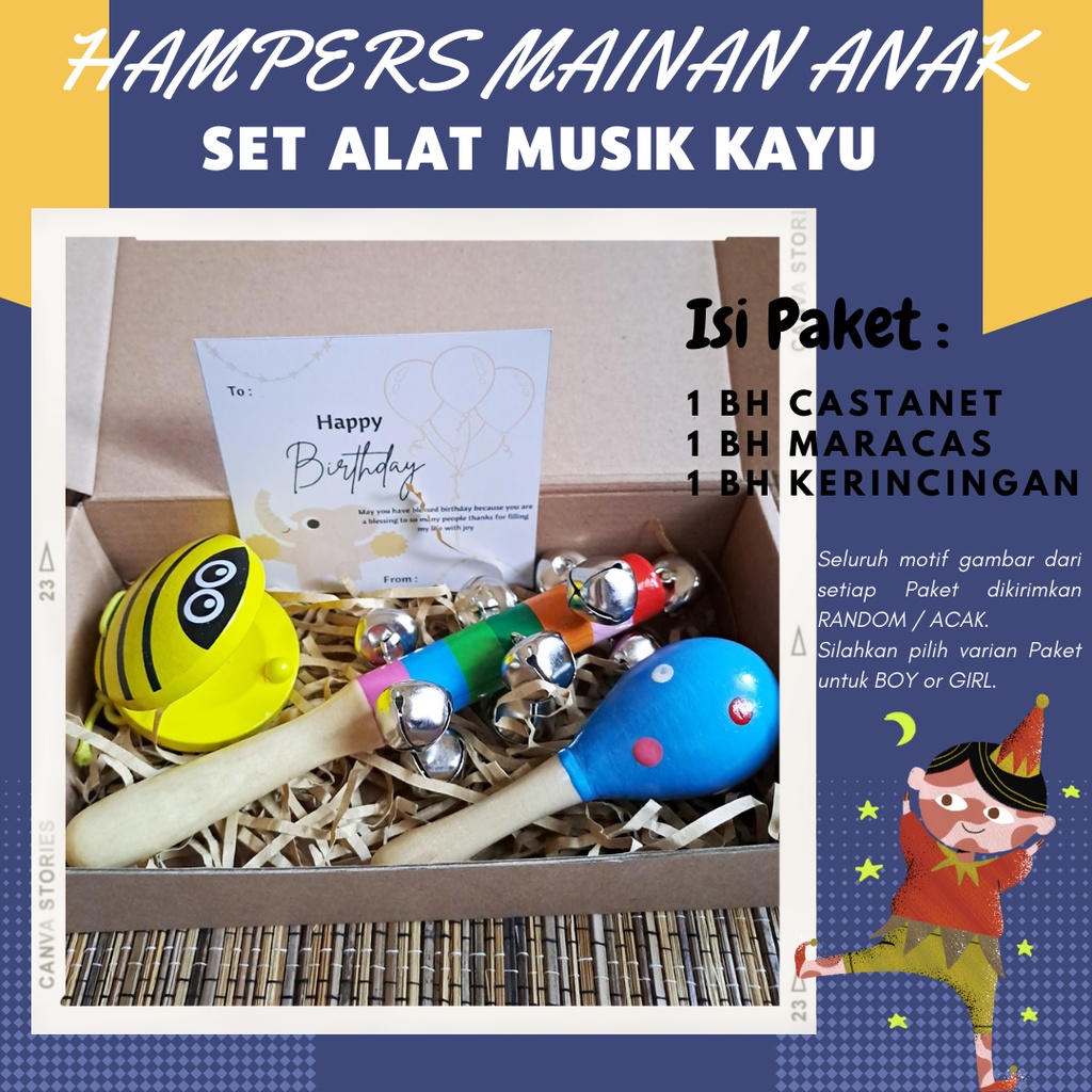 Paket Kado Anak 1Tahun - Hampers Mainan Edukatif Alat Musik Kayu - Kado Ulang Tahun Anak