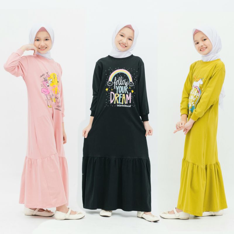 Gamis Anak Perempuan Kaos Terbaru Kekinian Tanggung 3 Tahun Sampai 12 Tahun