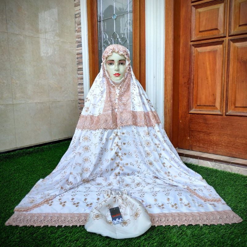 Mukena Dewasa Terusan Sutra Jepang Milo Renda Wajah