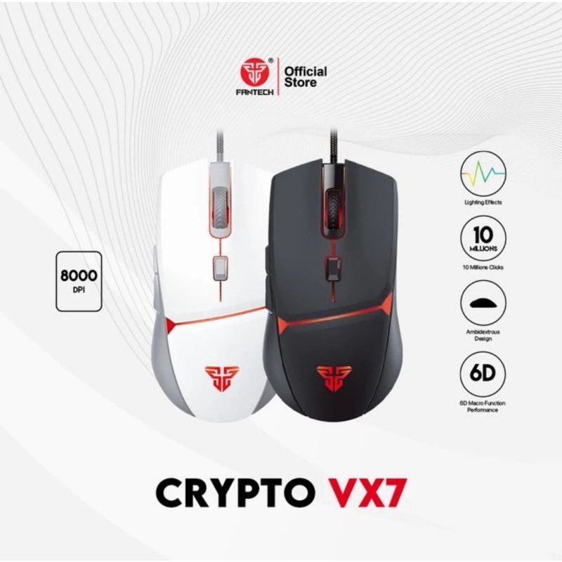Fantech CRYPTO VX7 Mouse Gaming Macro Pink, Hitam, Putih