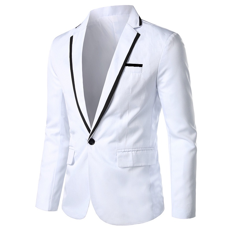 Blazer Korea Slimfit Putih List Hitam Kancing 1 Bahan High Twist Original Nikayu