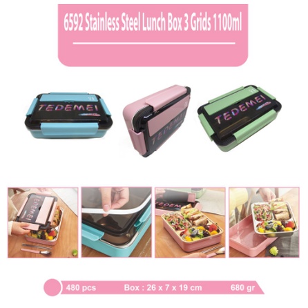 KOTAK MAKAN STAINLESS STEEL LUNCH BOX + CHOPSTICKS TEDEMEI TERBARU KODE 6592