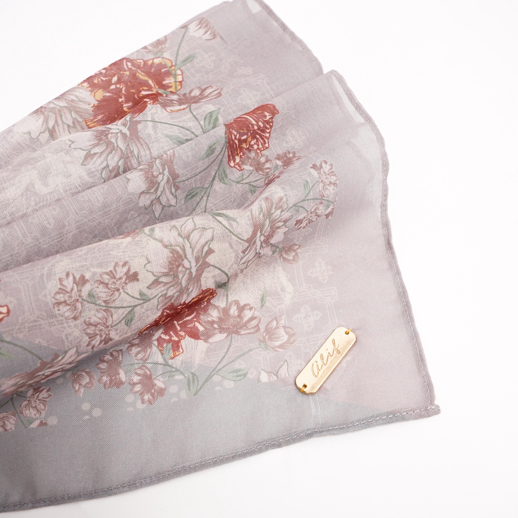 ALIF HIJAB SEGI EMPAT MOTIF PARIS PREMIUM KOREA - THE ROSE IN NEUTRAL ( SPR-D2-004 )