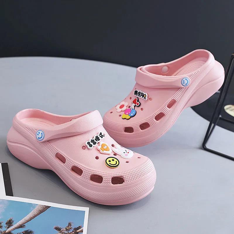 Sandal Crocs Berhak / Wedges Heels Hils Hee Lobang Kodok Medis Suster Karet ANTI SLIP Korea Slip on Slop Flip Flop Flat Casual Kasual Biasa Classic Clog Bae Tebal 520