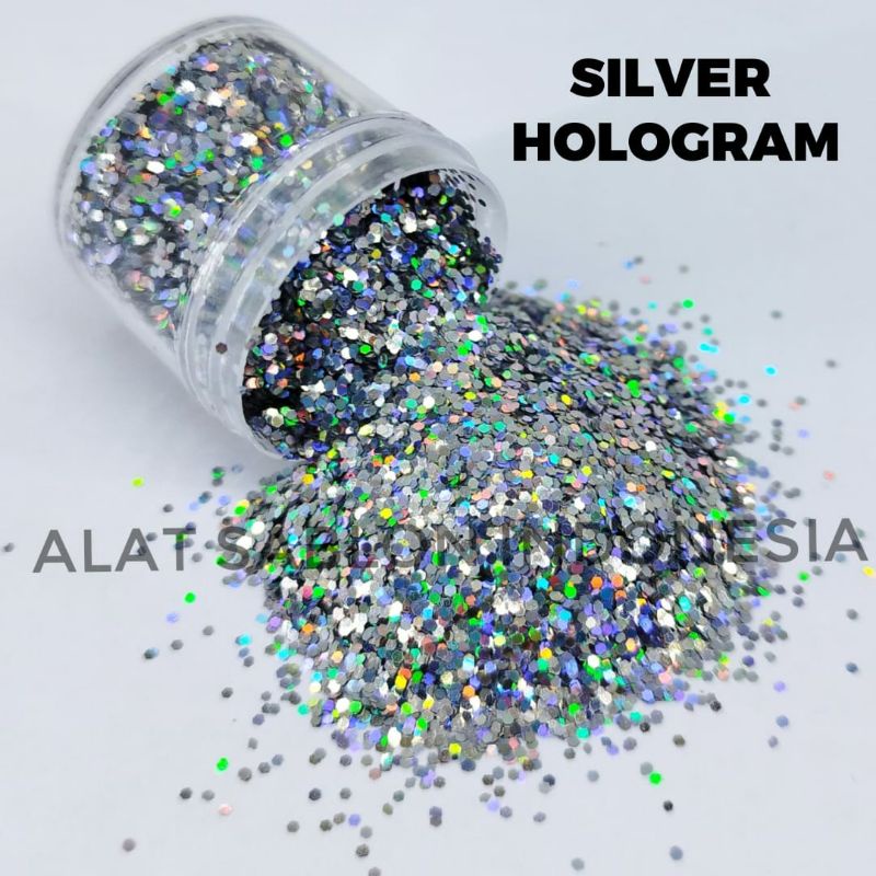 SILVER HOLOGRAM GLITTER KASAR BUBUK GLITER 50GR 1/32