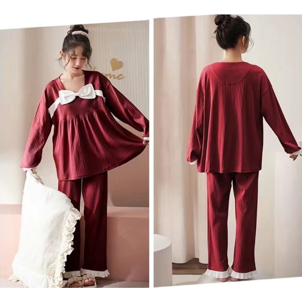 Baju tidur piyama lengan panjang celana panjang bahan kaos import