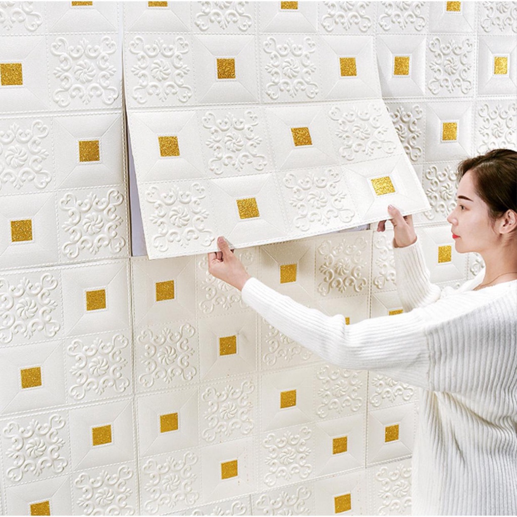 3D Wallpaper Foam Glitter Motif Batik/ Wallpaper Dinding Dekorasi