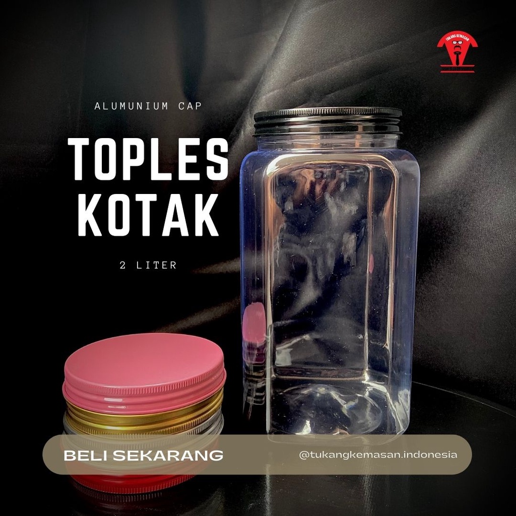 Toples Kotak 2 Ltr Tutup Alumunium / Toples Camilan Tutup Alumunium