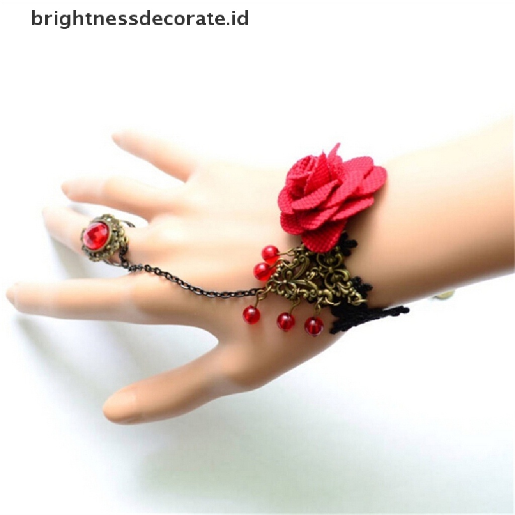 [Birth] Fashion Gothic Lolita Retro Vintage Bunga Vampir Jumbai Mawar Gelang Renda [ID]